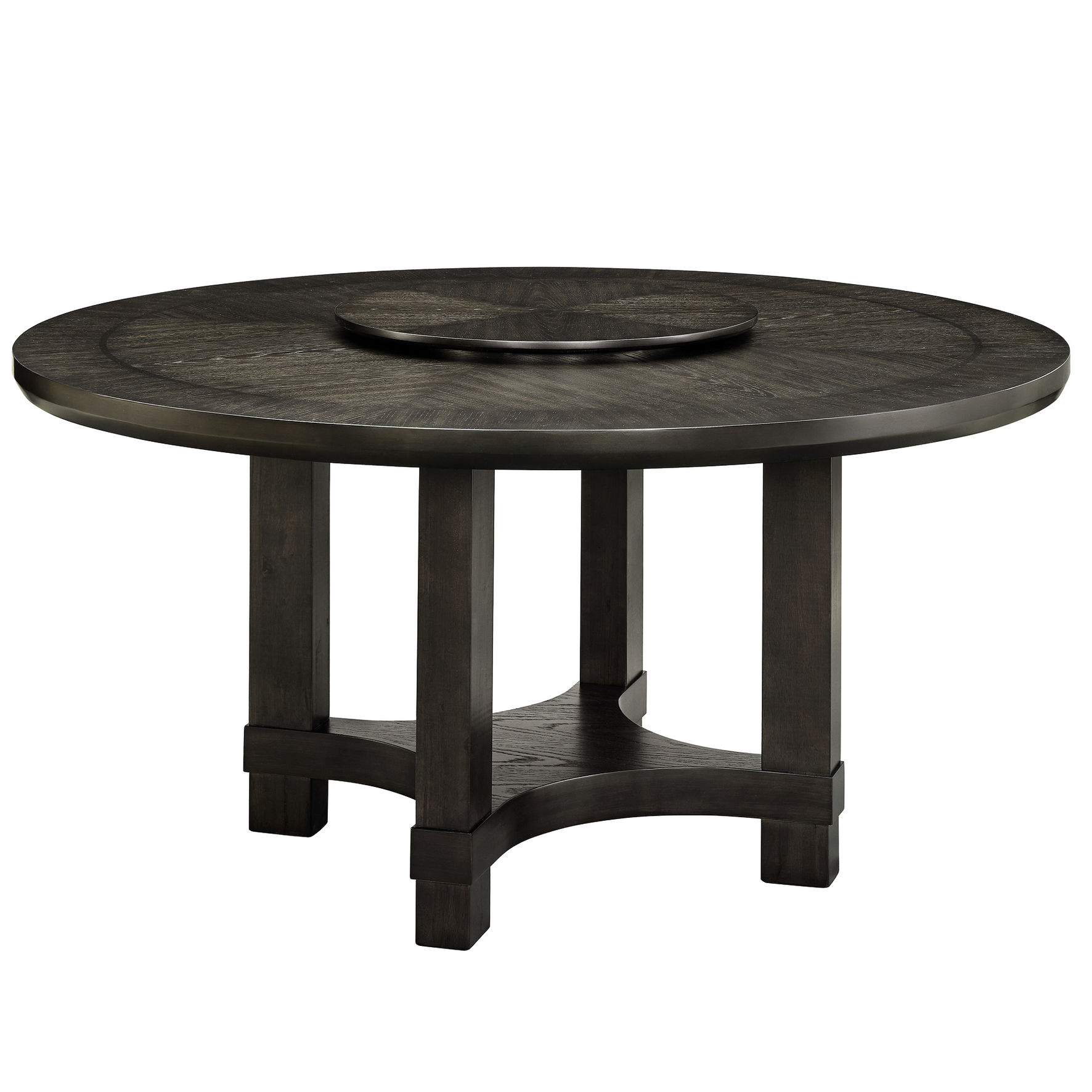 Transitional Round Dining Table with Lazy Susan, Brown Finish - Seats 6 ...