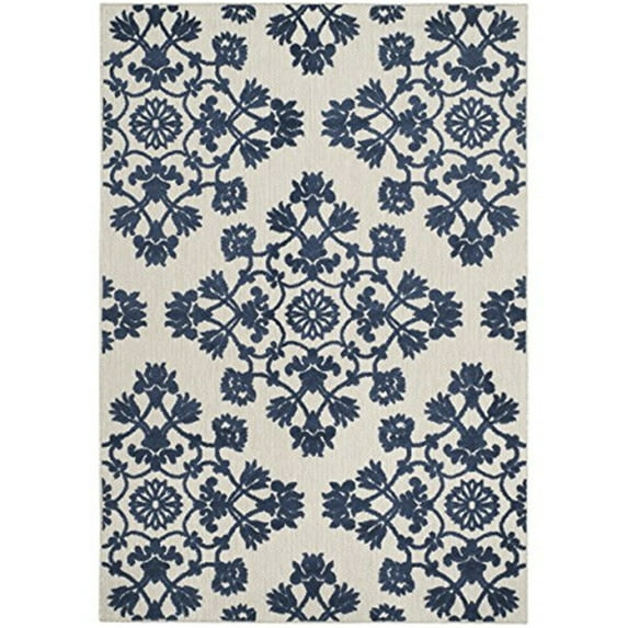 Transitional Rug - Cottage 87%Polypropylene 12%Polyester -Light Grey/Royal Blue-Color:Light Grey/Royal Blue,Design:Transitional,Shape:Small Rectangle,Size:6'L x 4'W