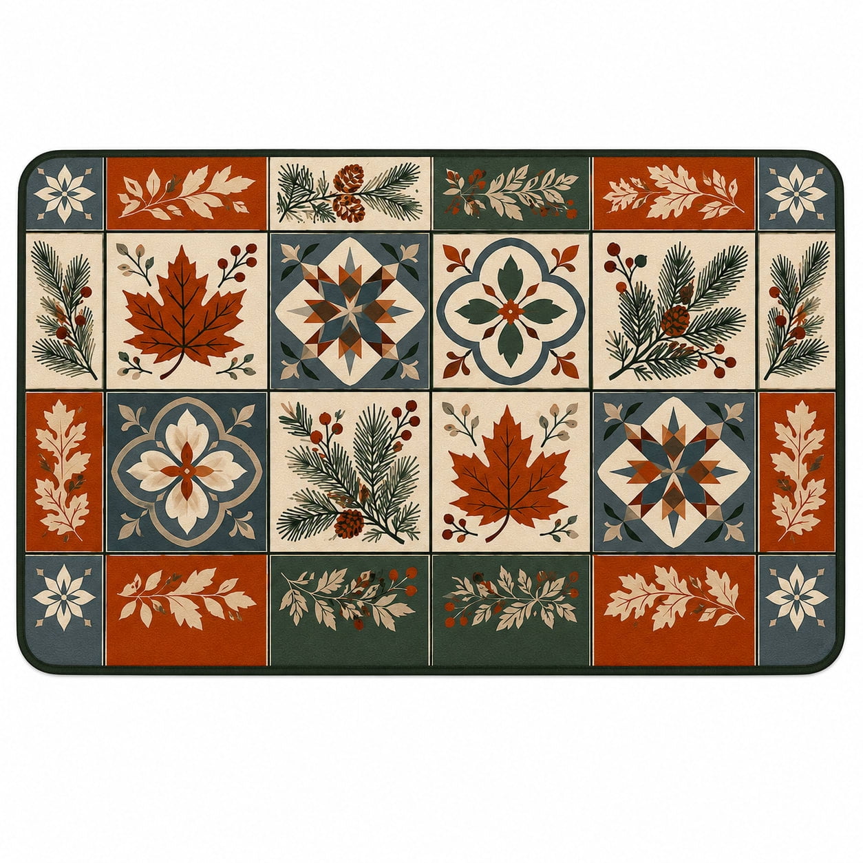 Transitional Season Tiles Rectangle Rug for Dining Room Holiday Style ...
