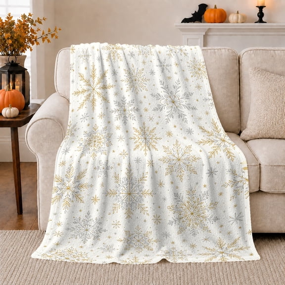 Transitional Snowflake, Festive Holiday Scene, Warm Flannel Blanket for Home Library and Reading Nook with Detailed Artwork, Art Lovers Thanksgiving Gift, Artistic Home Decor