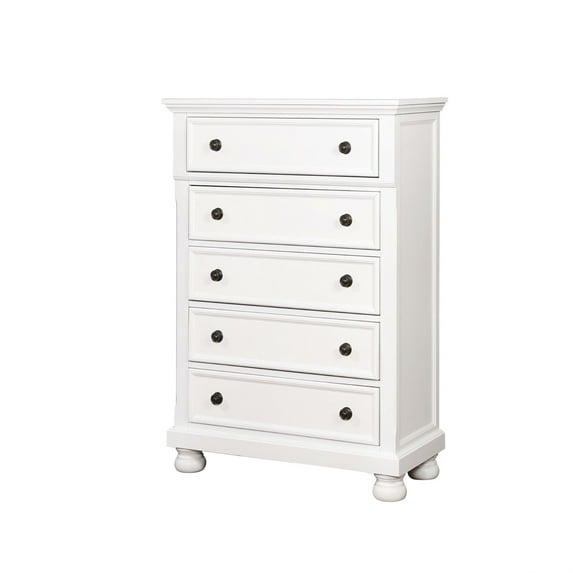 Transitional Solid Wood Chest With Five Drawers, White