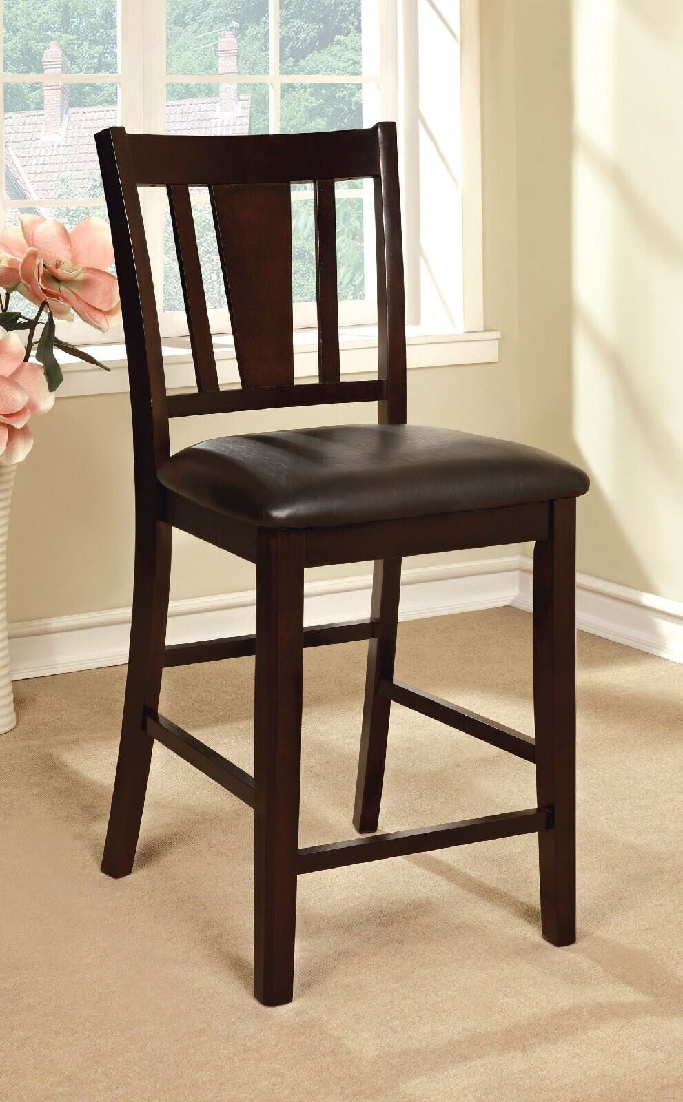 Transitional Solid wood 2pc Counter Height Dining Chairs Espresso ...