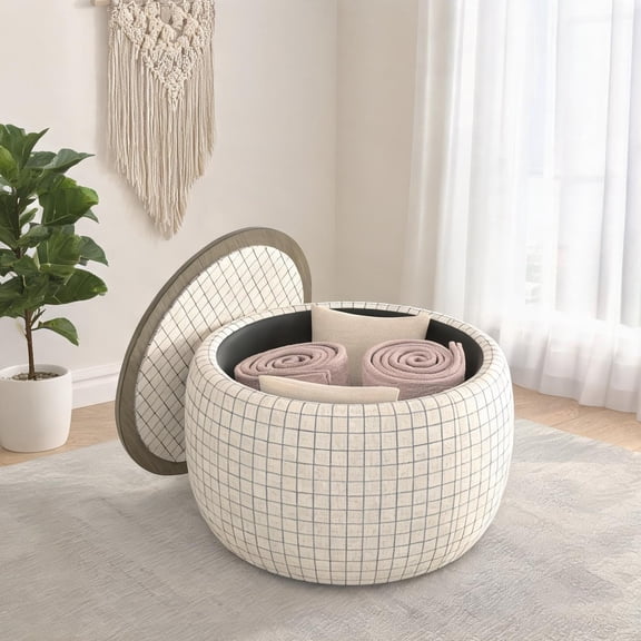Transitional Square Storage Ottoman with Hidden Storage, Crisp White Engineered Wood