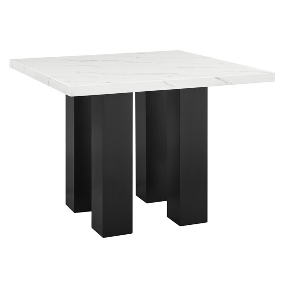 Transitional Square Table, Marble-Like Top & Wooden Legs / Functional for Dining Space