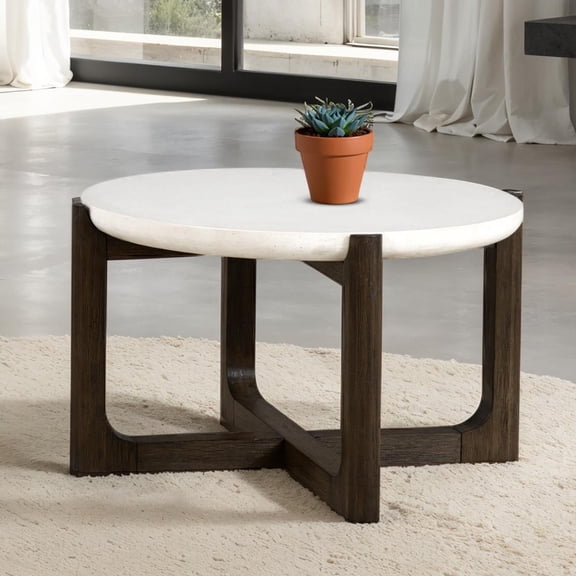 Transitional Style 1pc 25" Cocktail Table Quartz Stone Top Trestle Base Dark Walnut Finish Primary Living Room
