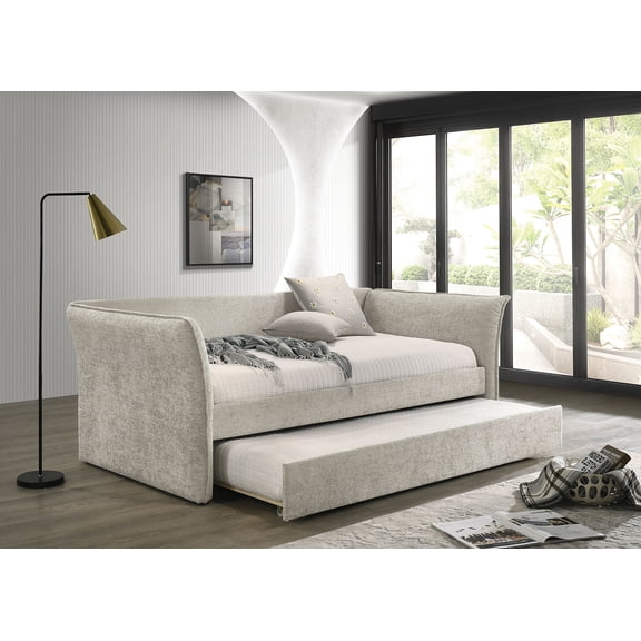 Transitional Style 1pc Twin Size Daybed w/ Trundle Flared Arms Mattress Ready Beige Finish Primary Living Room