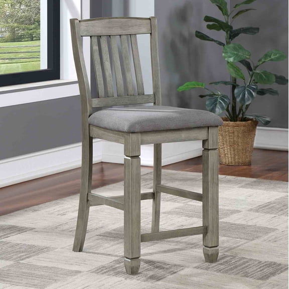 Transitional Style 2pc Counter Height Chair Fabric Upholstered Seat Wire Brushed Slat Back Gray And Light Gray Finish Dining Room