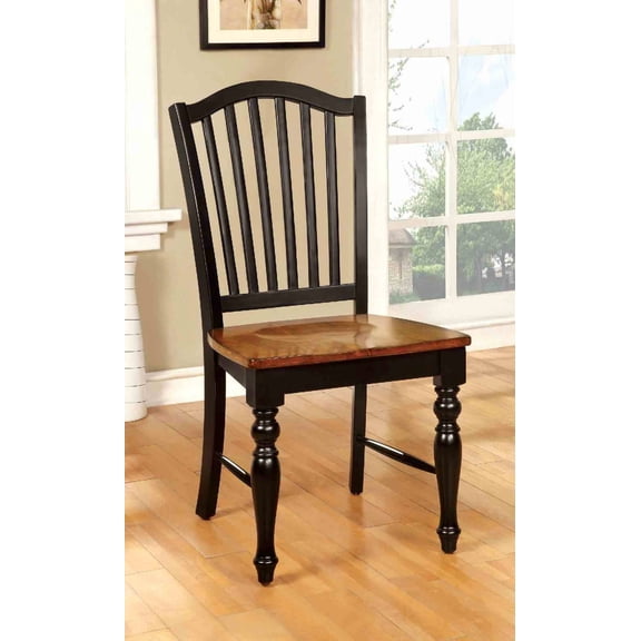 Transitional Style 2pc Side Chair Turned Leg Design Black And Antique Oak Finish Dining Room