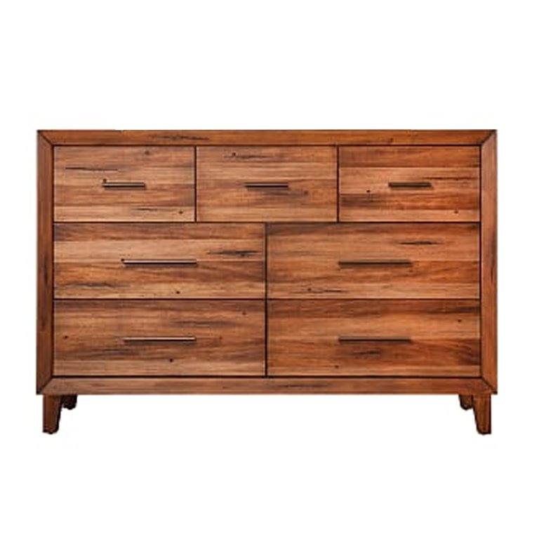 brown dresser with silver handles Reay Wide Dresser, Brown Oak Finish, 6 Drawers Silver Metal Handles main image 1