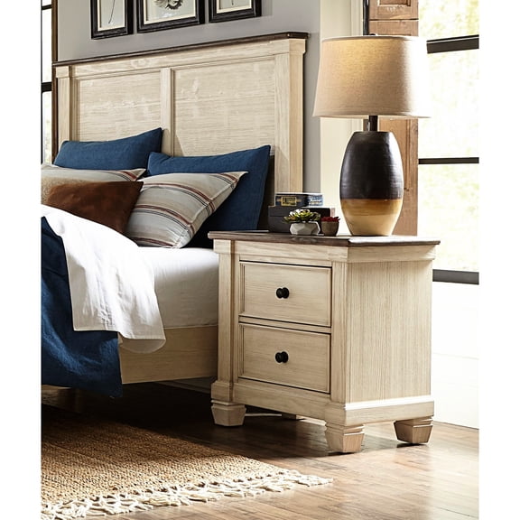 Transitional Style Bedroom Nightstand With 2 Drawers In Antique White And Rosy Brown Finish Rustic 2