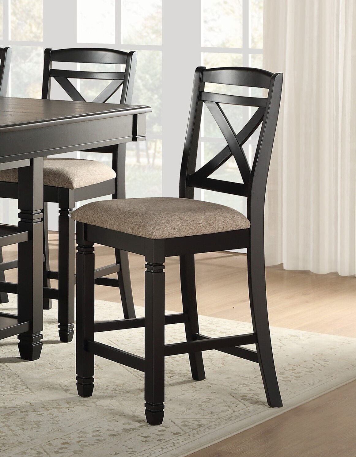 Transitional Style Black Finish Counter Height Chairs Set of 6 Wooden Dining Furniture Beige Fabric Seat Walmart