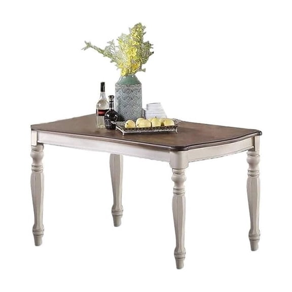 Transitional Style Dining Table, Antique White with Oak Top, Rectangle Table for Kitchen Dining Room