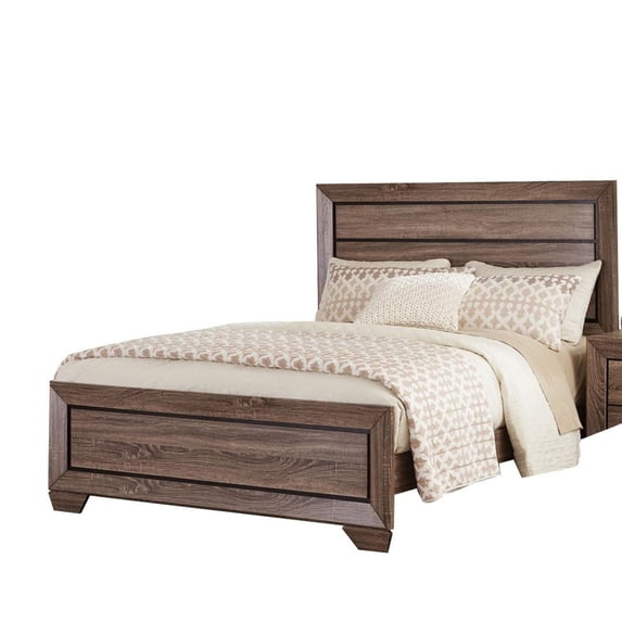 Transitional Style Eastern King Bed with Plank Headboard Taupe Brown - Saltoro Sherpi