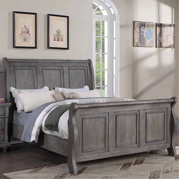 Transitional Style Eastern King Size Panel Bed In Grey With Design And Construction Modern Gray Oak Veneer Headboard