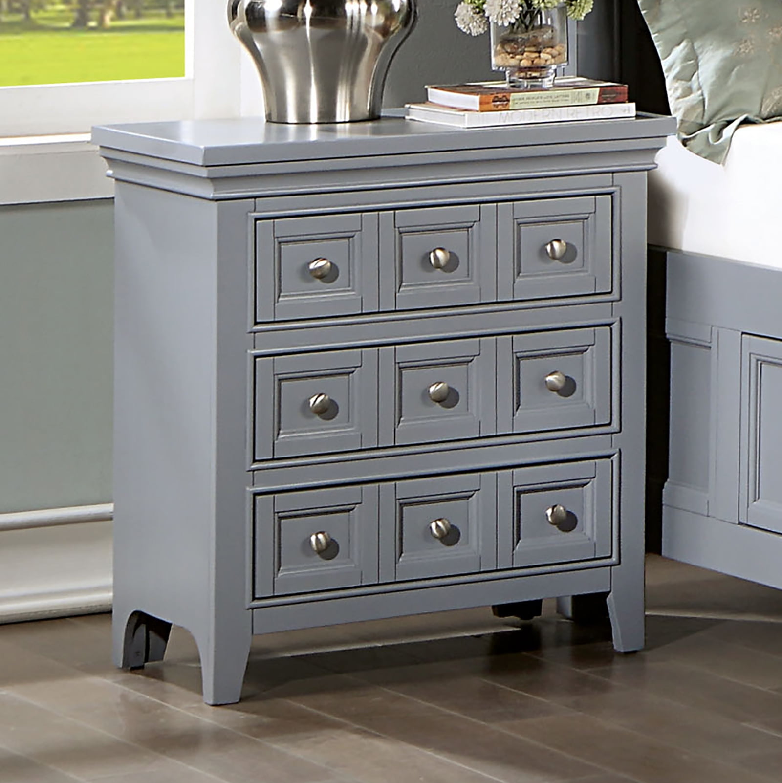 Transitional Style Gray Color Solid wood 1pc Nightstand Only Bedroom Furniture Bedside Table
