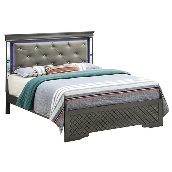 Transitional Style Metallic Black King Bed - Metal Build Spacious For Couples 79.56 In. X 85.59 51.77 In Bed, Strong Support Provides Ample Room