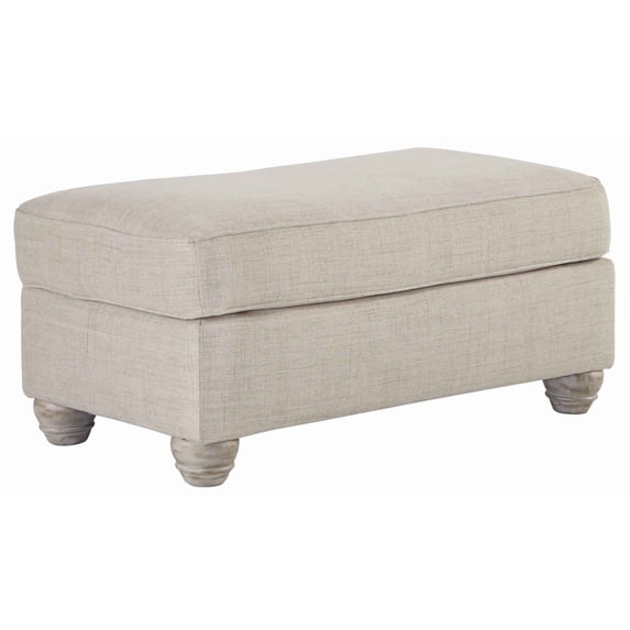 Transitional Style Polyester Upholstered Ottoman with Turned Legs Beige - Saltoro Sherpi