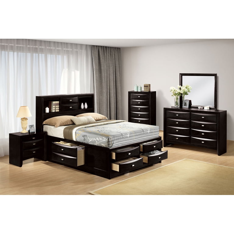Transitional Style Queen Size 6 Pieces Bedroom Set Bed Dresser 