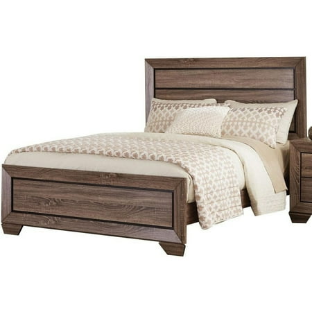 Transitional Style Queen Size Bed with Natural Grain Details Brown - Saltoro Sherpi