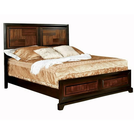 Transitional Style Queen Size Wooden Parquet Design Bed Brown - Saltoro Sherpi