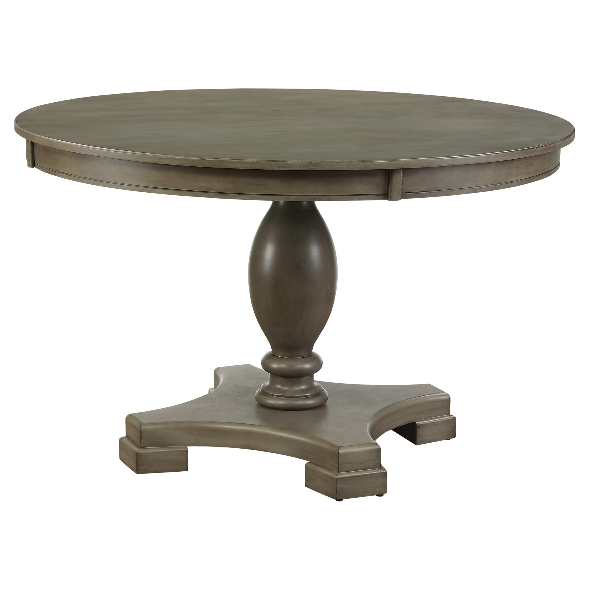 Transitional Style Round Dining Table with Pedestal Base, Oak Gray ...