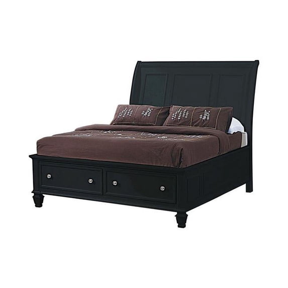 Transitional Style Sleigh Storage Queen Bed with Molded Details Black