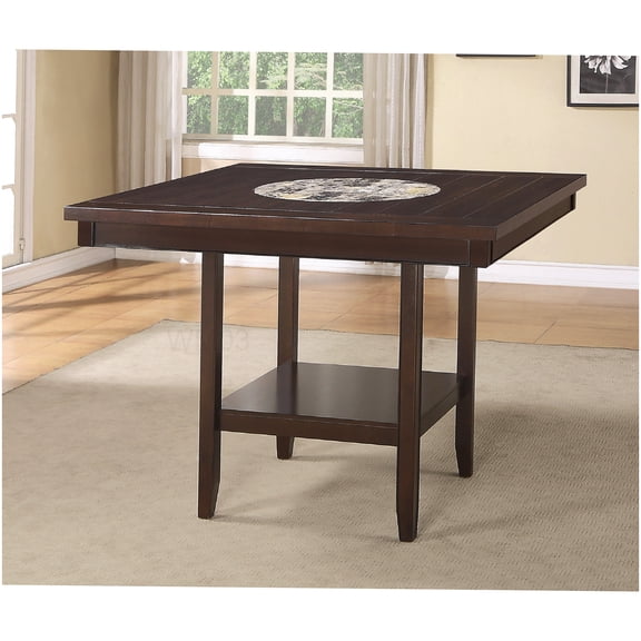 Transitional Style Square Dining Table with Lazy Susan, Dark Brown Finish