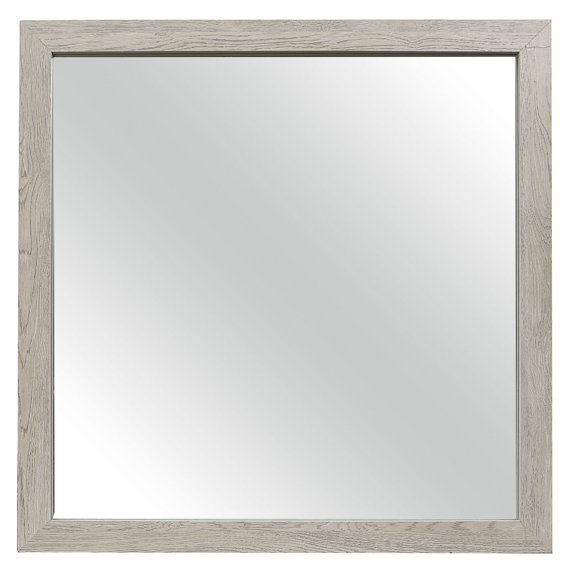 Transitional Style Square Mirror with Wooden Frame, Brown