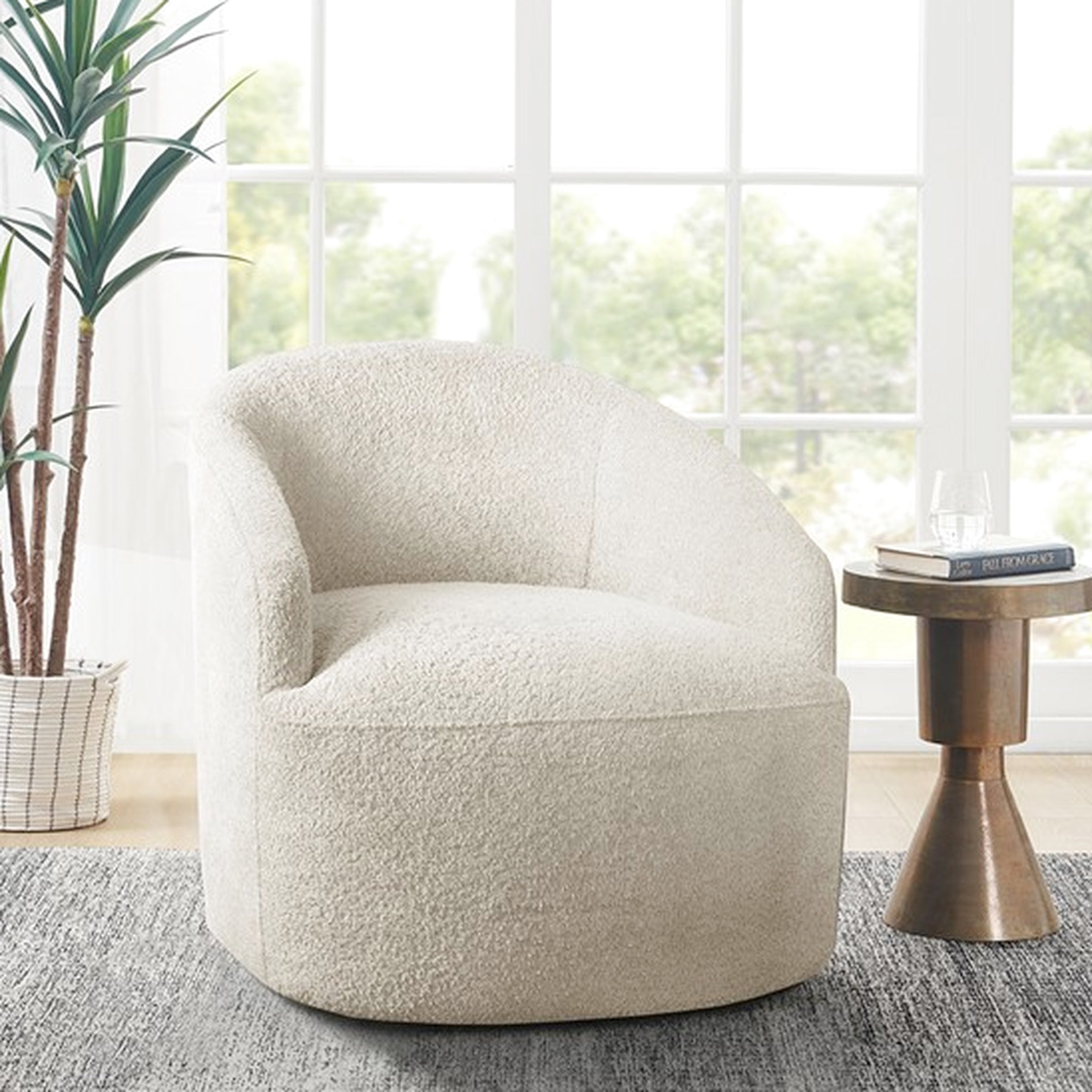 Transitional Style Swivel Chair+Soft Textured Boucle Fabric