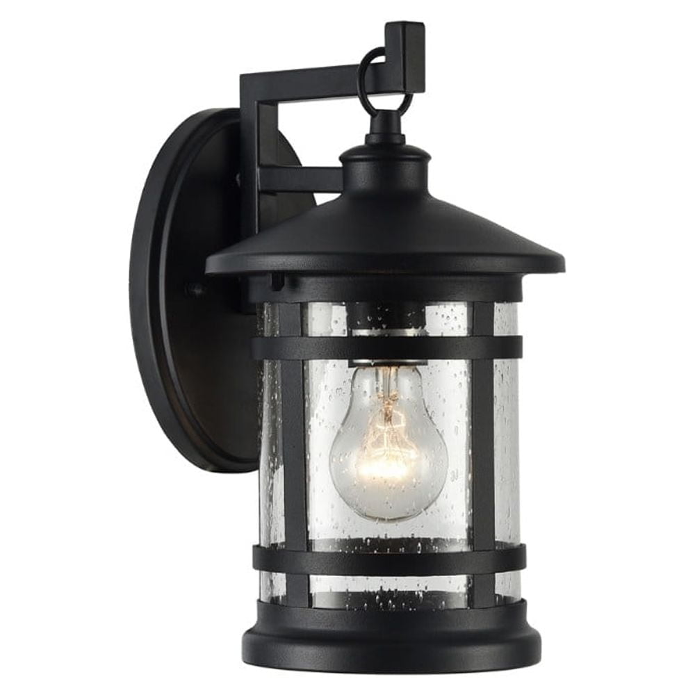 Transitional Style Wall Sconce with Clear Seeded Glass, Black