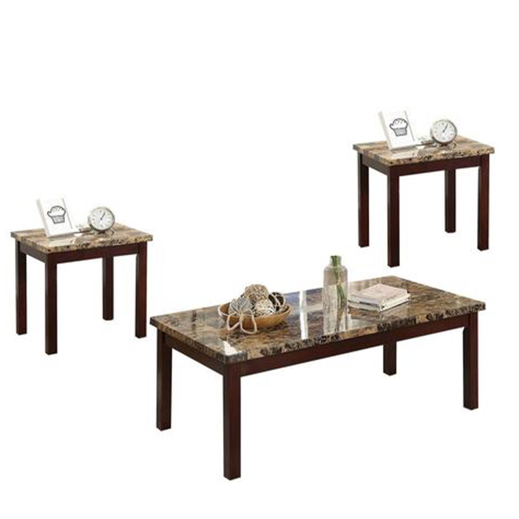 Benzara BM186931 Transitional Style Wood & Faux Marble Coffee End Table