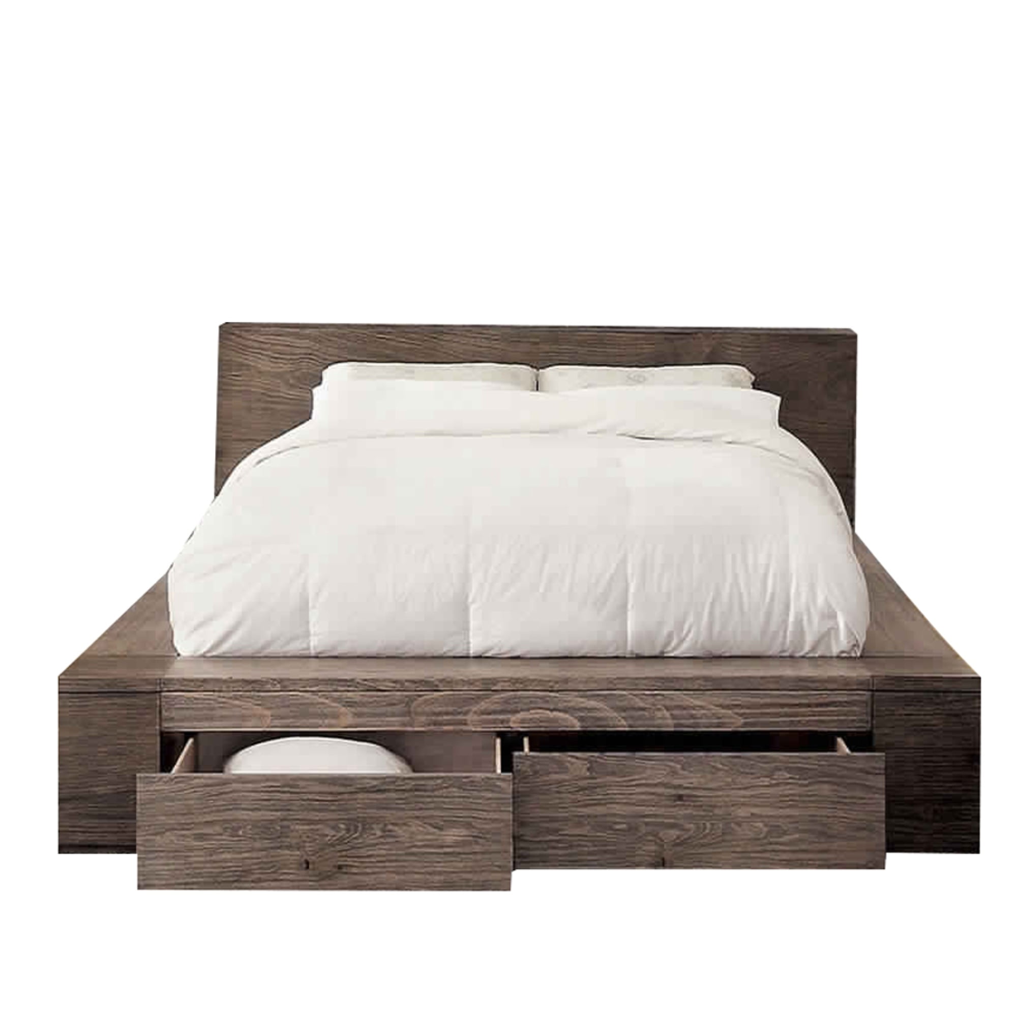 Transitional Solid Wood California King Bed with Storage Drawers, Brown