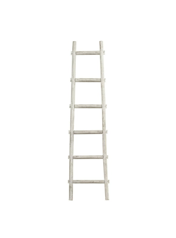 Transitional Style Wooden Decor Ladder with 6 Steps, White- Saltoro Sherpi