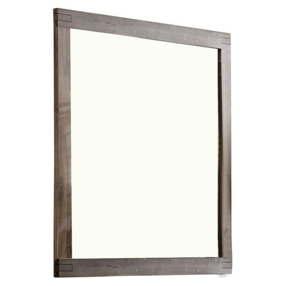 Transitional Style Wooden Encased Mirror with Grain Details, Brown - Saltoro Sherpi