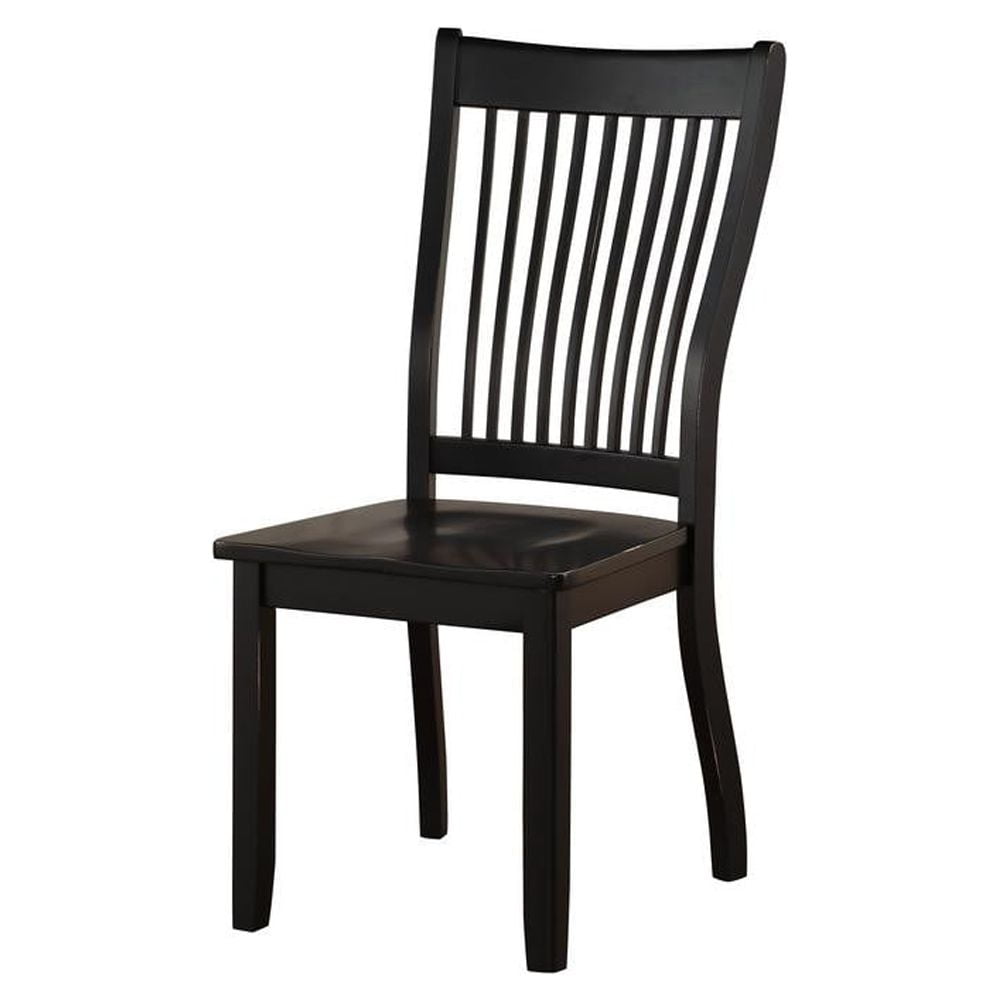 Elegant Renske Black Wooden Side Chair with Slatted Backrest, Set of 2