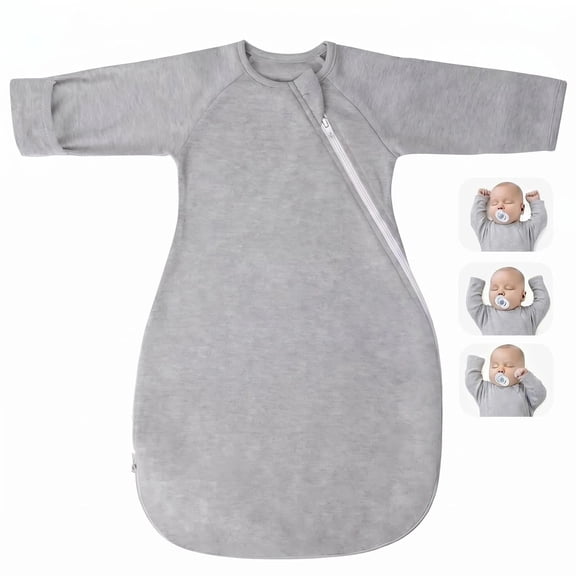 Baby Sleep Sack with Sleeves, 100% Cotton 1.0 TOG Wearable Blanket, Anti-Startle Sleeping Bag with Fold-Over Mittens, 2-Way Zipper,0-3Months
