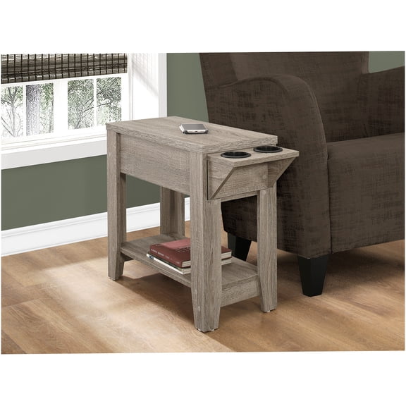 Transitional Taupe Laminate Side Table with Storage Drawer & Shelves