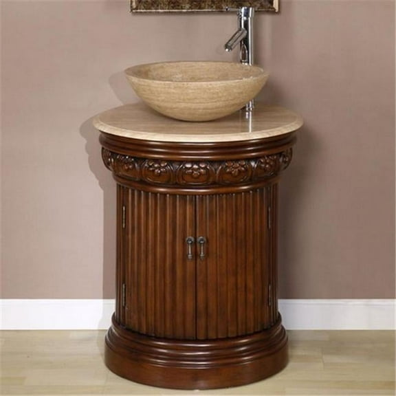 Transitional Travertine Bathroom Vanity, Single Sink - 24 in. Wide