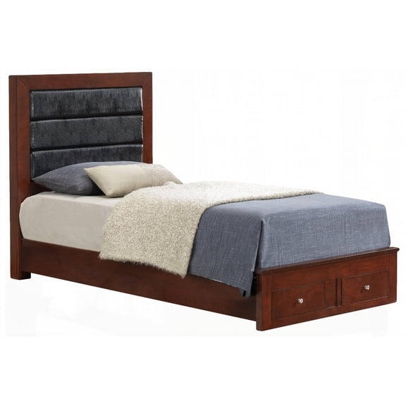 Twin Size Solid Wood Storage Bed with Cherry Finish for Bedroom