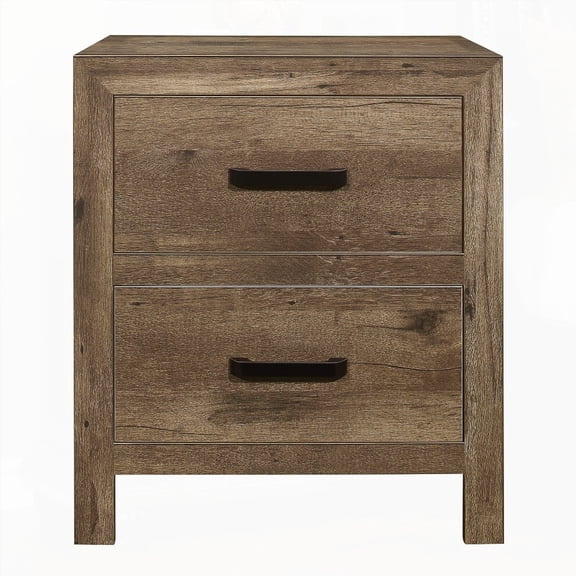 Transitional Weathered Pine Nightstand with 2 Drawers No Assembly