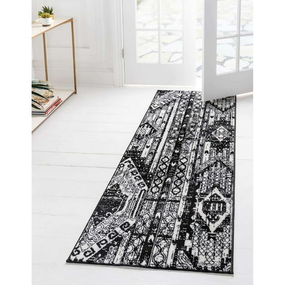 Transitional Wedo Collection Area Rug 2'2"x6' - White-Black