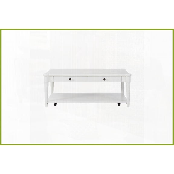 Transitional White Coffee Table with 2 Storage Drawers & Casters, Ideal for Living Room