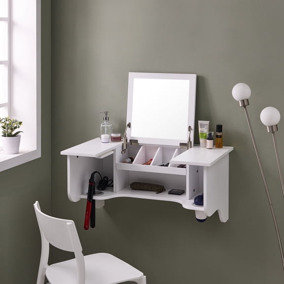 Transitional White Wall Mount Ledge, Multiple Storage Options - Prepare for the Day in Bathroom
