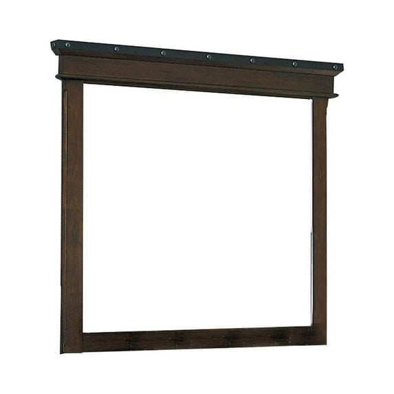 Transitional Wooden Frame Dresser Mirror with Nail Accented Top, Brown
