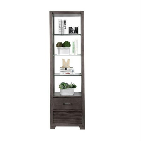 Transitional Wooden Pier Cabinet with Shelves and Drawers, Gray