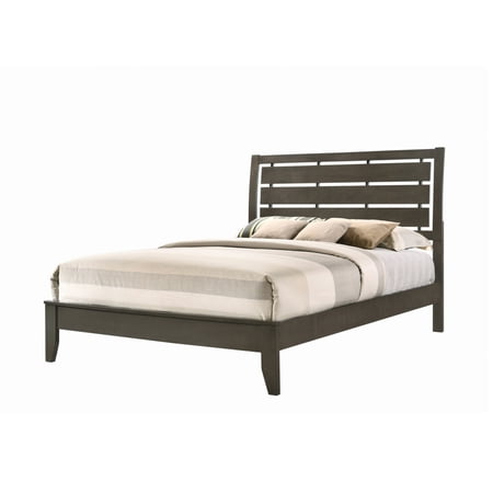 Transitional Wooden Queen Size Bed with Slatted Style Headboard, Gray - Saltoro Sherpi