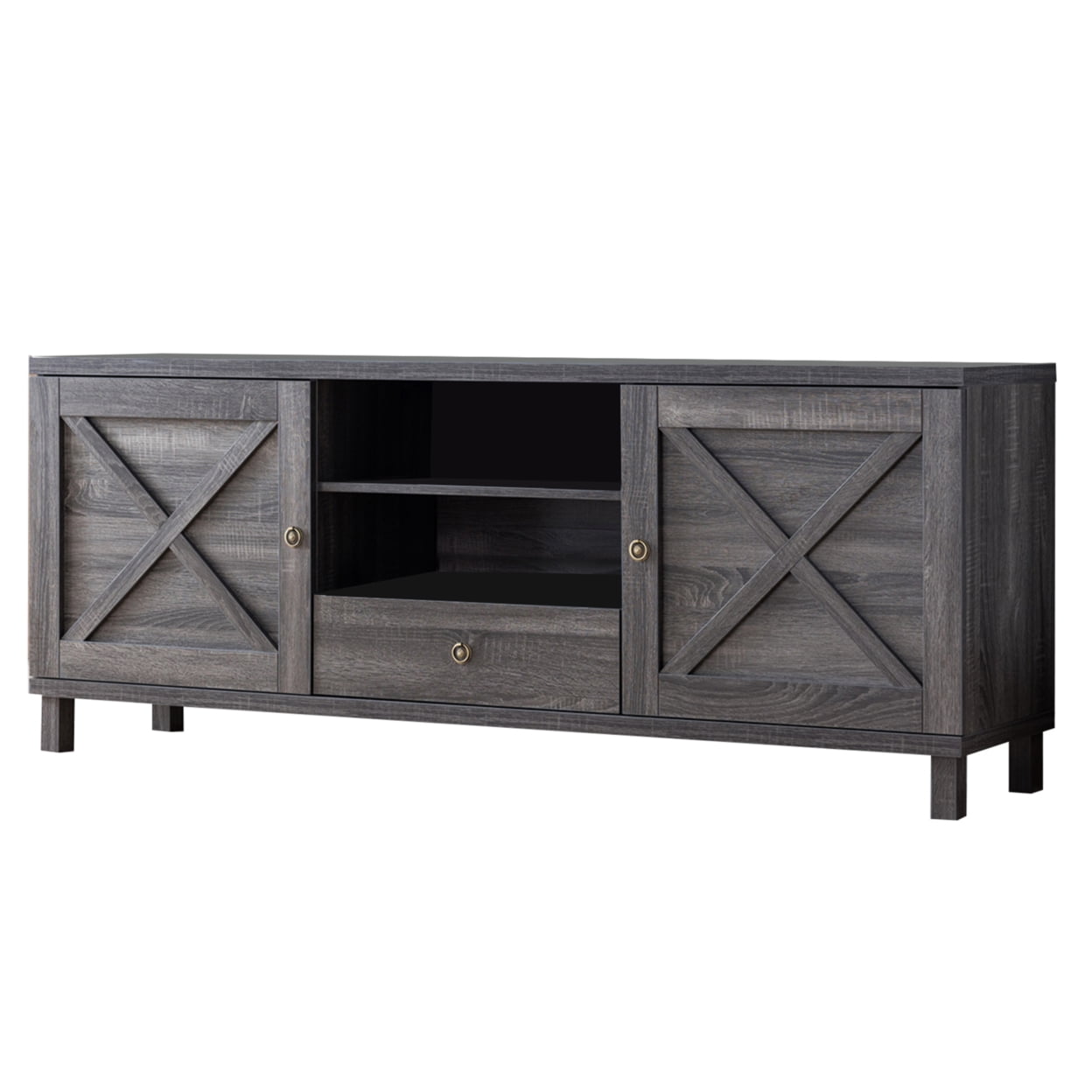 Transitional Wooden TV Stand with Two Side Door Cabinets and Spacious ...