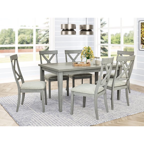 Transitional dining set - Wooden table and chairs - Dining room function - Fixed table feature