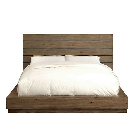 Transitional style Queen Bed with Panel Headboard, Natural Brown- Saltoro Sherpi