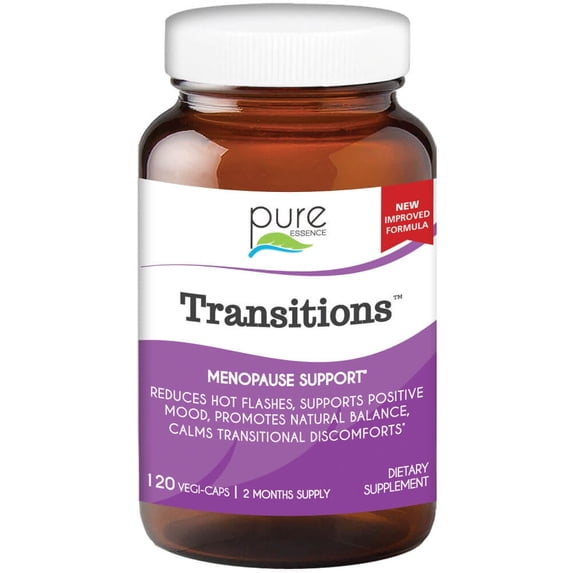 Transitions Natural Menopause Support Supplement - Helps with Hot Flashes, Mood Swings, Night Sweats by Pure Essence - 120 Capsules